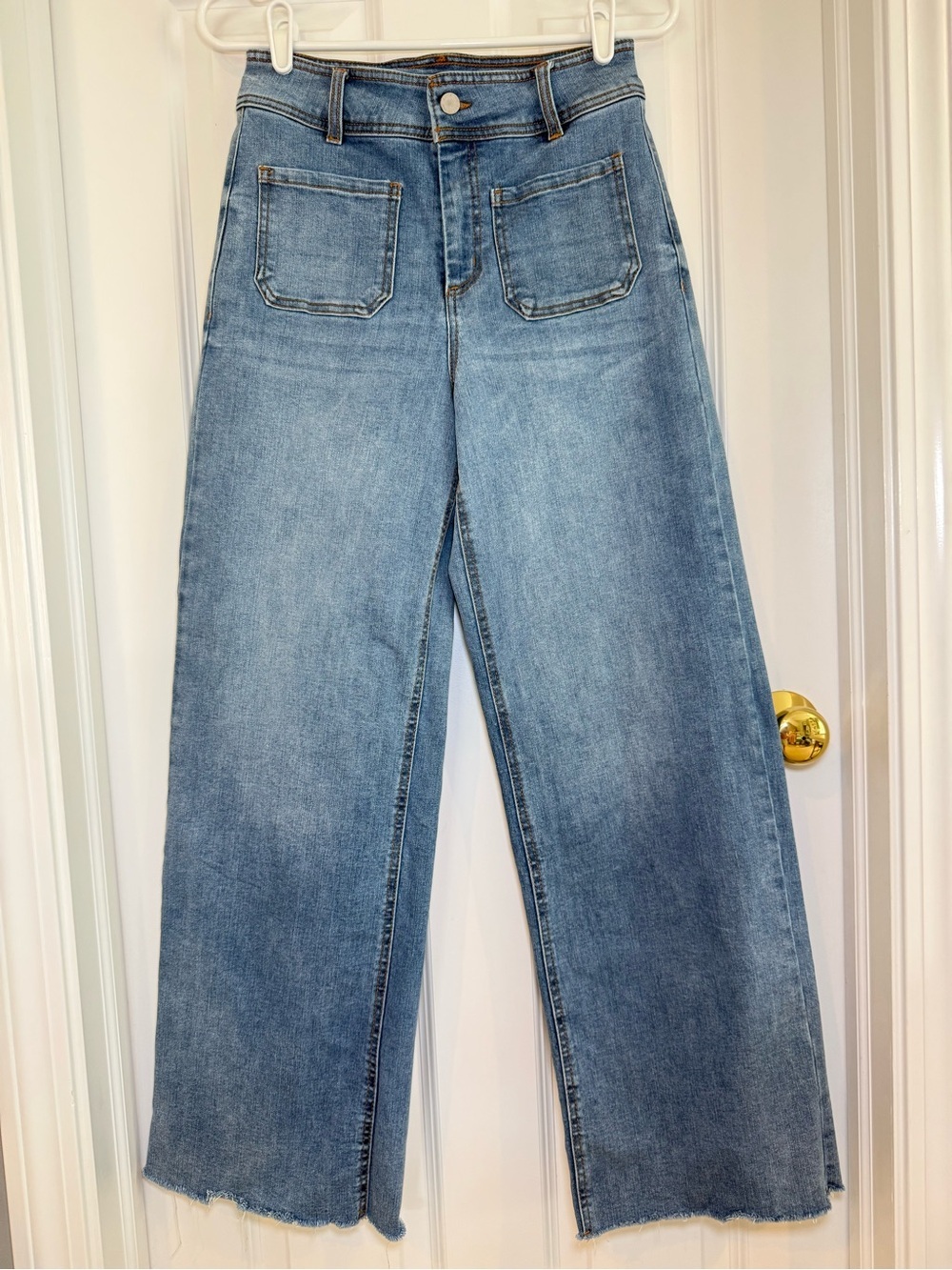 Oat New York Wide Leg Raw Hem High Waist Patch Pockets Jeans Size 26
